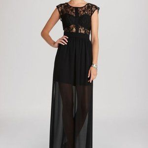 BCBGeneration Black Lace Bodice Sleeveless Open Back Maxi Dress Size 0